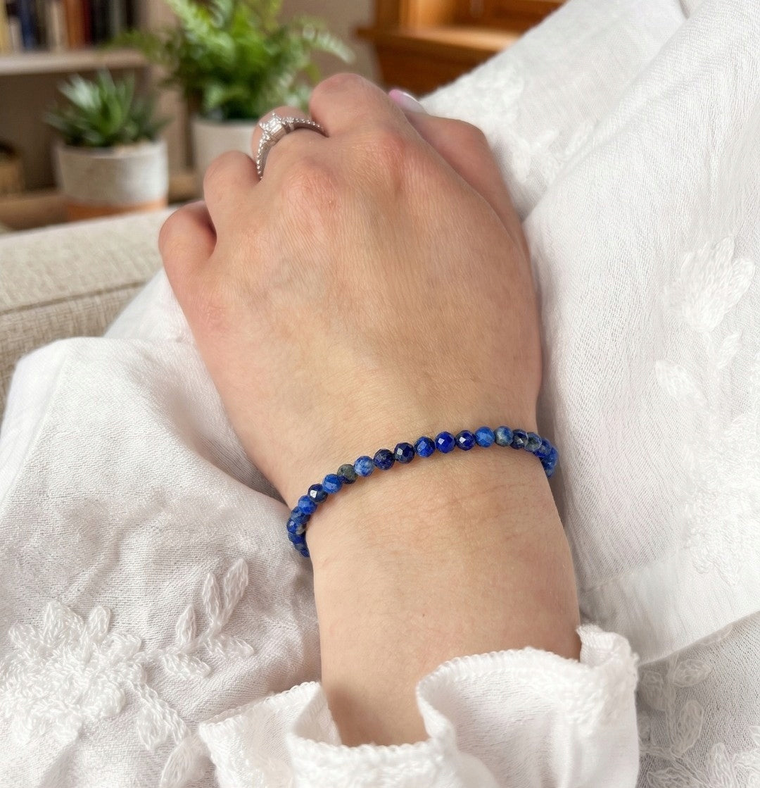 Bransoletka z Kamieni Naturalnych Niebieska Srebrna Lapis Lazuli SREBRO 925