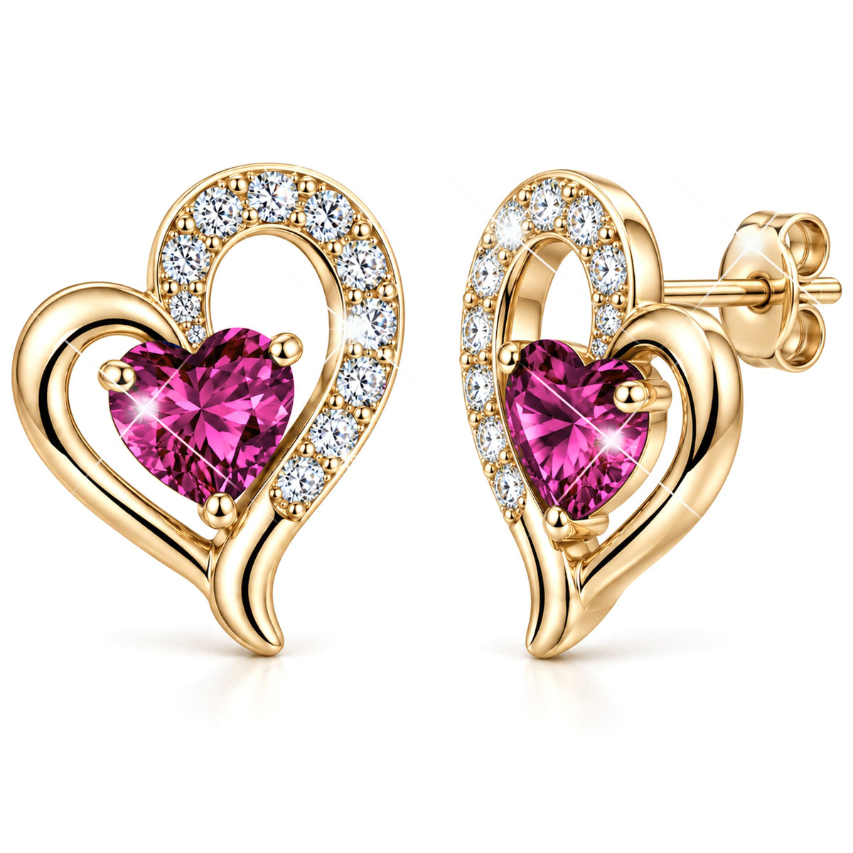 Kolczyki Srebrne z Różowymi Sercami Wkrętki Różowe Serduszka SREBRO 925