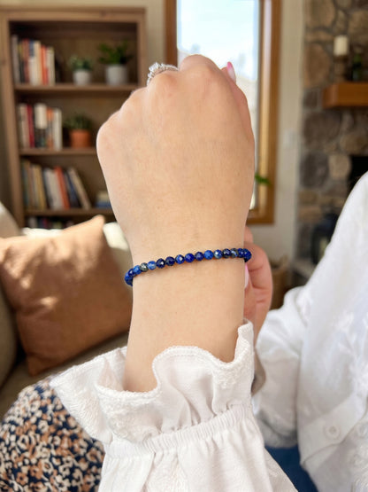 Bransoletka z Kamieni Naturalnych Niebieska Srebrna Lapis Lazuli SREBRO 925