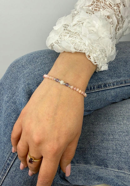 Bransoletka z Kamieni Naturalnych Opal Ametyst Kamień Księżycowy SREBRO 925