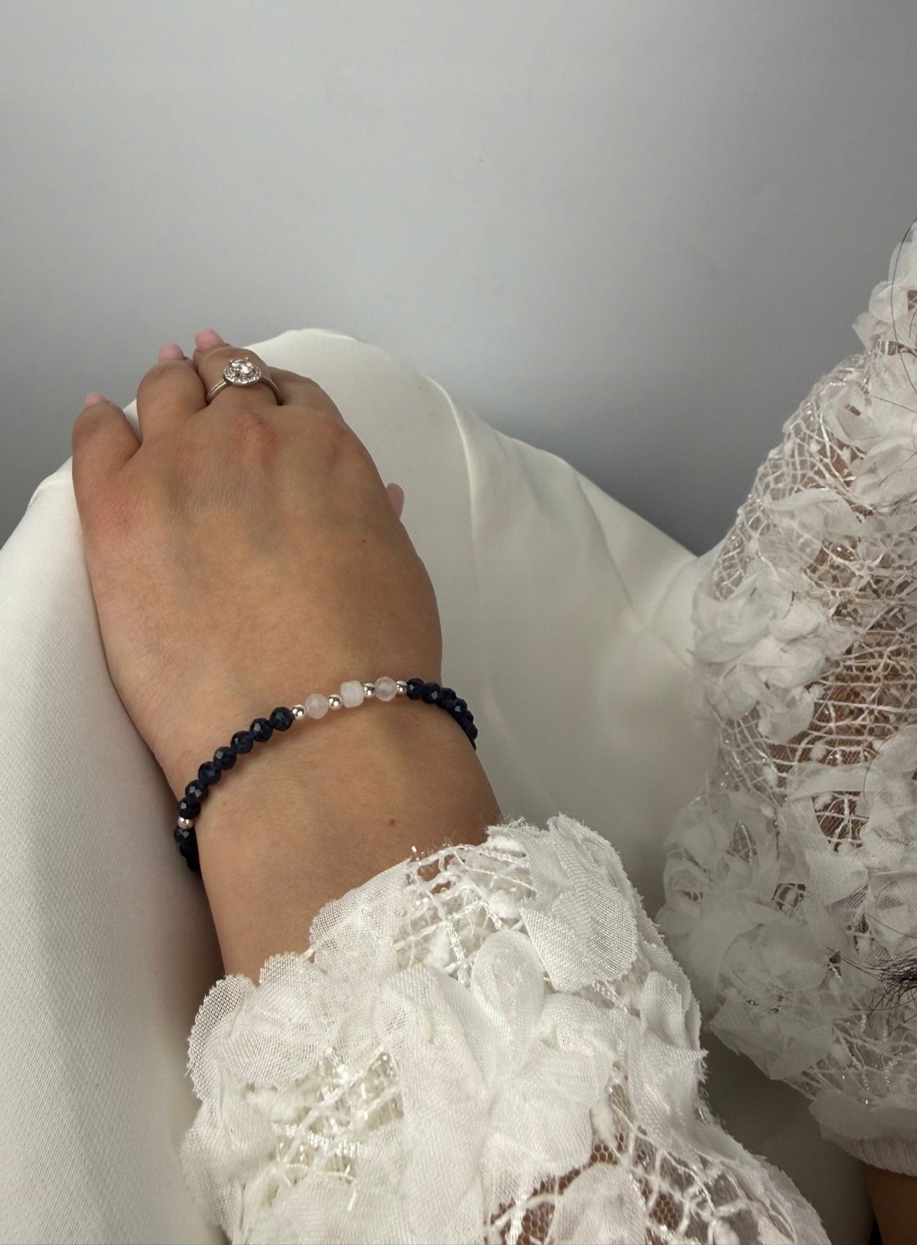 Bransoletka z Kamieni Naturalnych Szafir i Kamień Księżycowy SREBRO 925