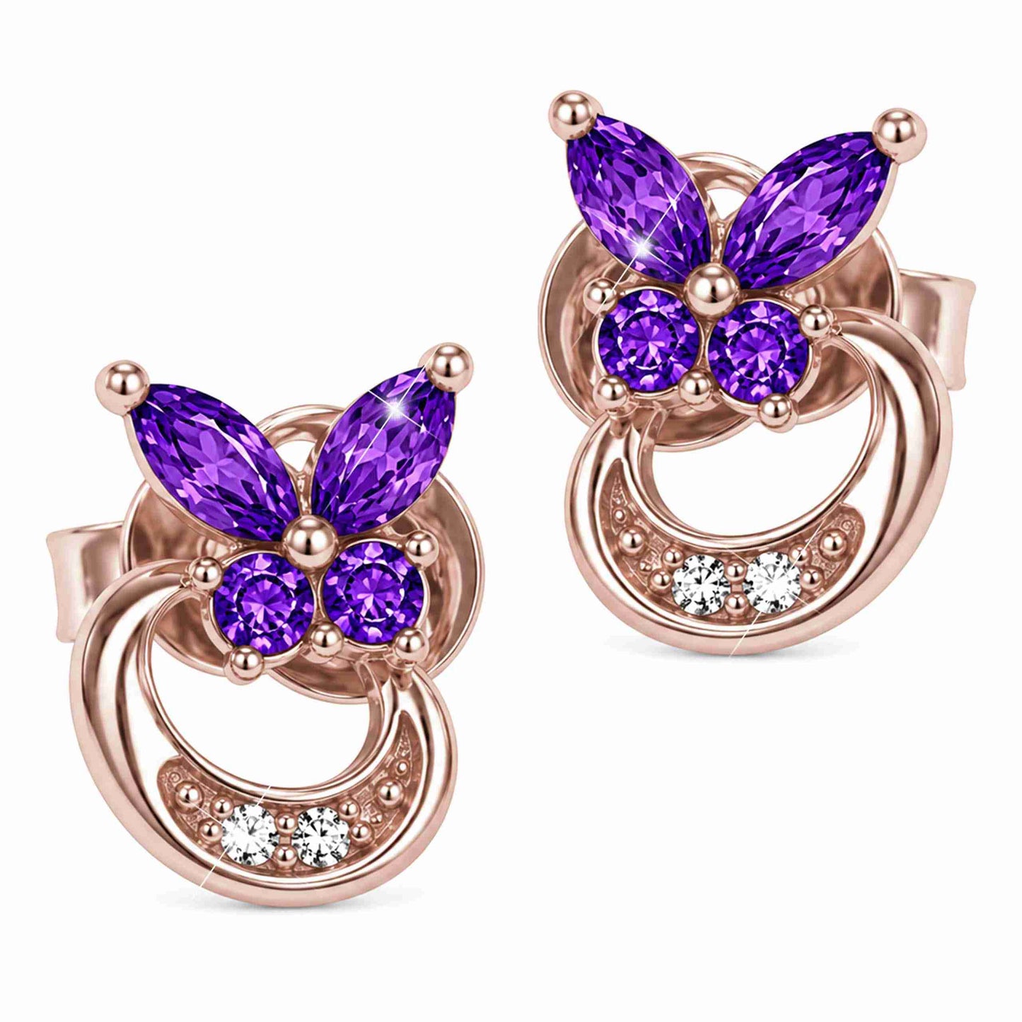 Kolczyki Fioletowe Motyle Kryształowe Motylki Cyrkonie