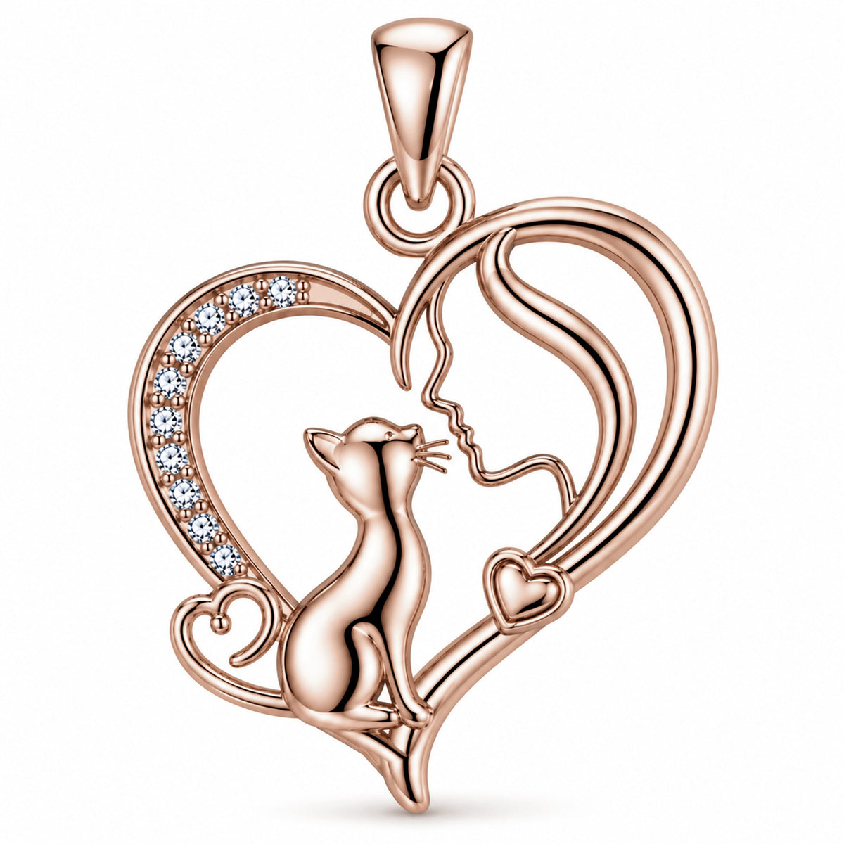 Zawieszka Srebrna do Łańcuszka Serce i Kot Dziewczyna z Kotem SREBRO 925